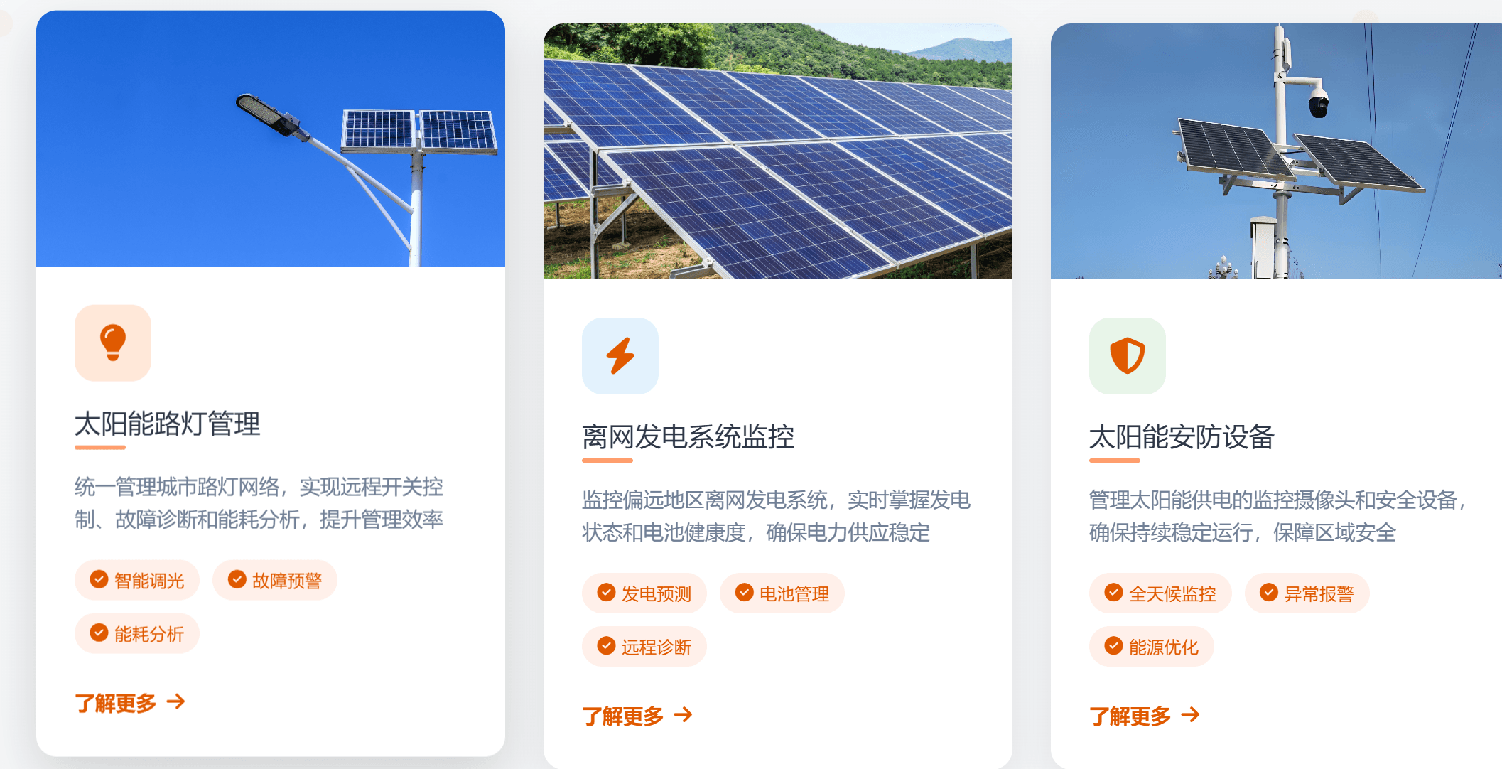 Solar lighting application scenario cards from the Chinese website