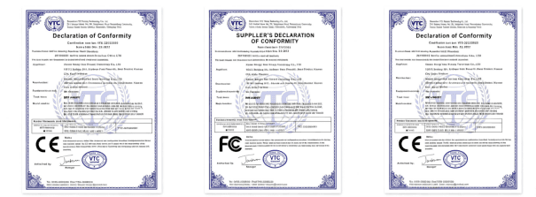CE and FCC certification documents
