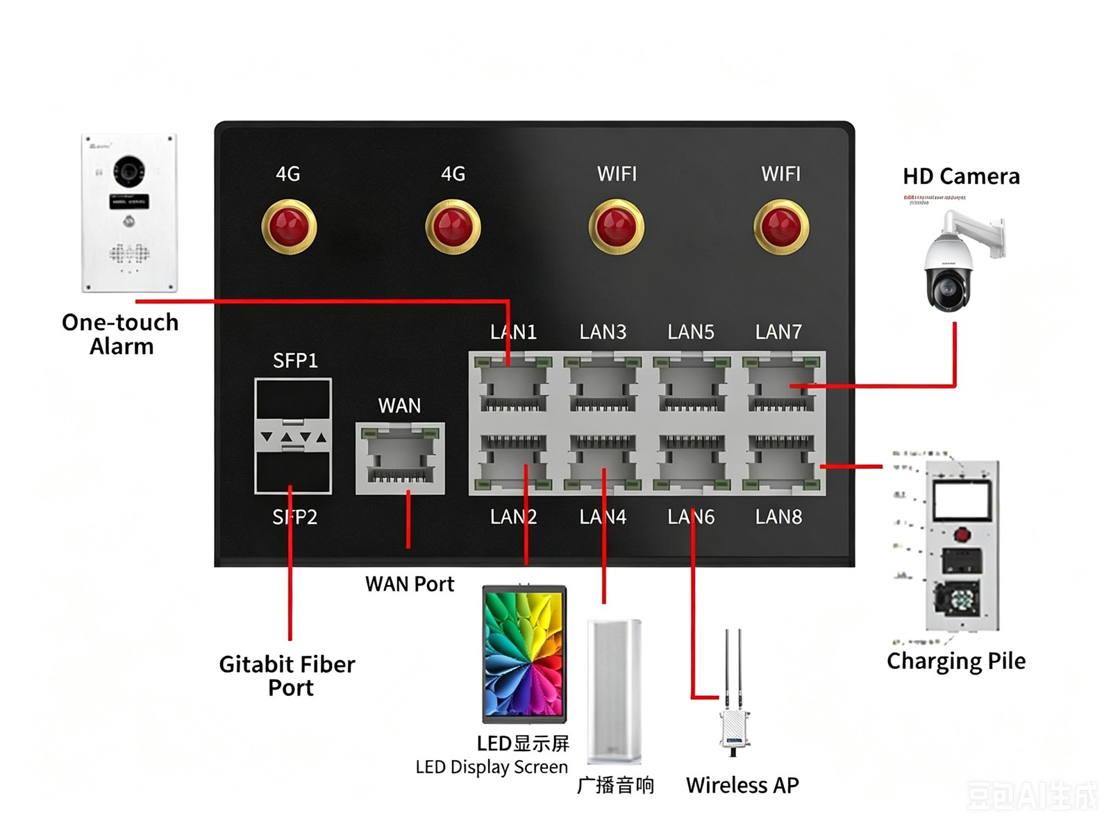 Smart Gateway with Built-in Lamp Control Wiring view